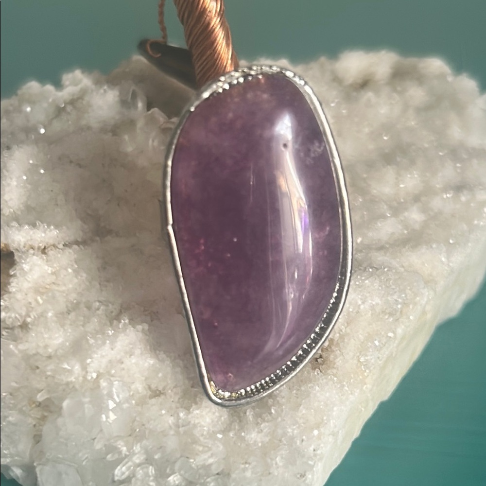 Artisan Silver Tone Statement Ring with Cabochon Freeform Amethyst Stone